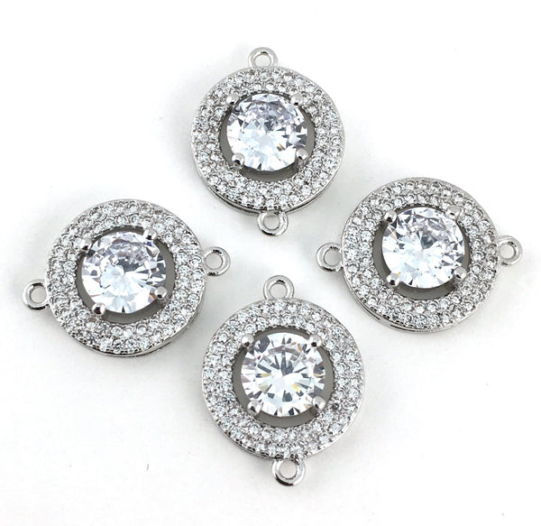 Silver Round CZ Pave Connector | Fashion Jewellery Outlet | Fashion Jewellery Outlet