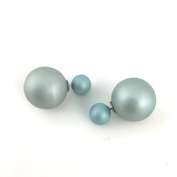 Double Sided Pearl Stud Earrings, Mint Blue | Fashion Jewellery Outlet | Fashion Jewellery Outlet