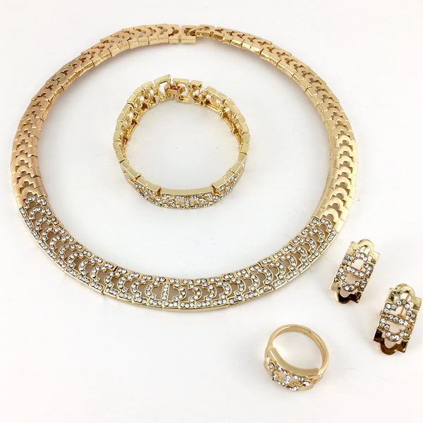 Gold Tone Clear Stone Necklace Set | Fashion Jewellery Outlet | Fashion Jewellery Outlet