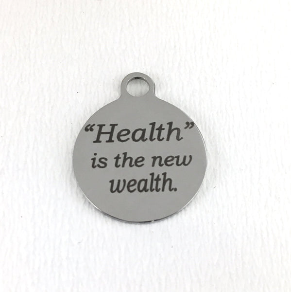 Health is the new wealth Engraved Charm | Fashion Jewellery Outlet | Fashion Jewellery Outlet