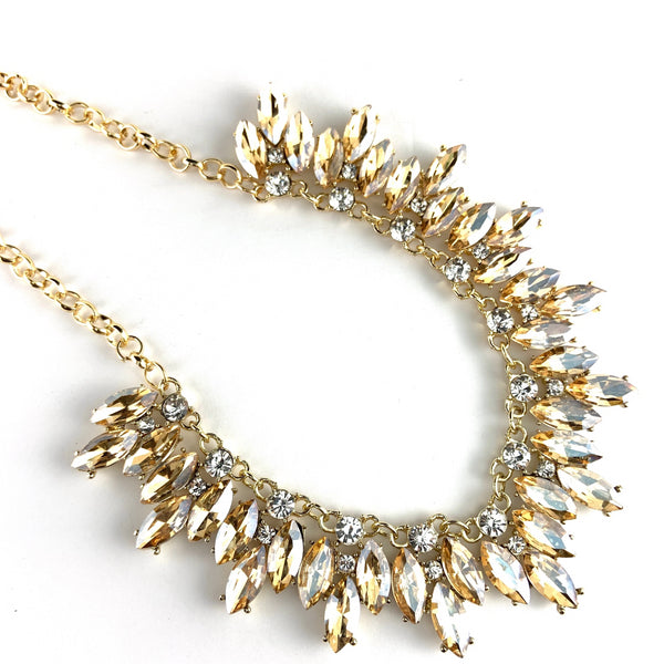 Elegant Crystal Necklace Big Stones, Gold | Fashion Jewellery Outlet | Fashion Jewellery Outlet