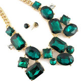 Elegant Crystal Necklace Big Stones, Green | Fashion Jewellery Outlet | Fashion Jewellery Outlet