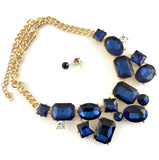 Elegant Crystal Necklace Big Stones, Blue | Fashion Jewellery Outlet | Fashion Jewellery Outlet