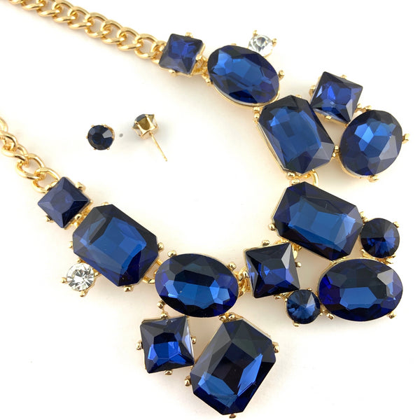 Elegant Crystal Necklace Big Stones, Blue | Fashion Jewellery Outlet | Fashion Jewellery Outlet
