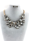 Elegant Crystal Necklace Big Stones, Black | Fashion Jewellery Outlet | Fashion Jewellery Outlet
