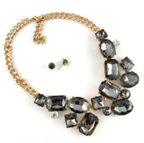 Elegant Crystal Necklace Big Stones, Black | Fashion Jewellery Outlet | Fashion Jewellery Outlet