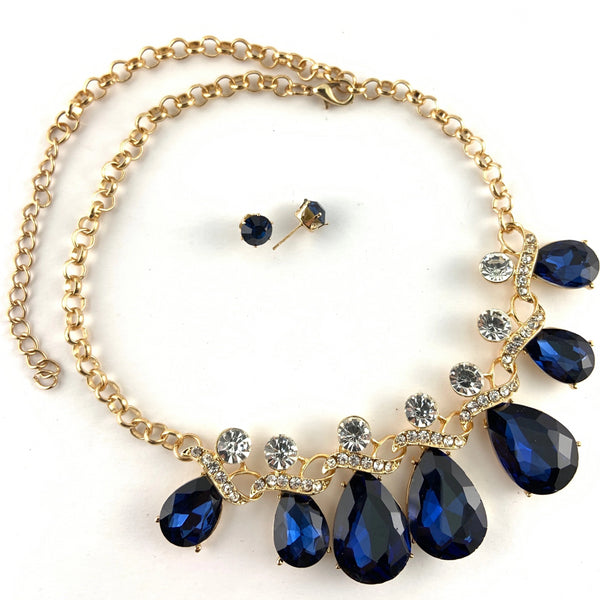 Elegant Teardrop Crystal Necklace Navy Blue | Fashion Jewellery Outlet | Fashion Jewellery Outlet