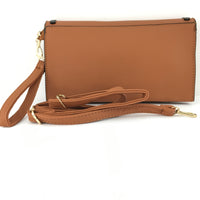 Tan Leather Clutch with Black Button | Fashion Jewellery Outlet | Fashion Jewellery Outlet