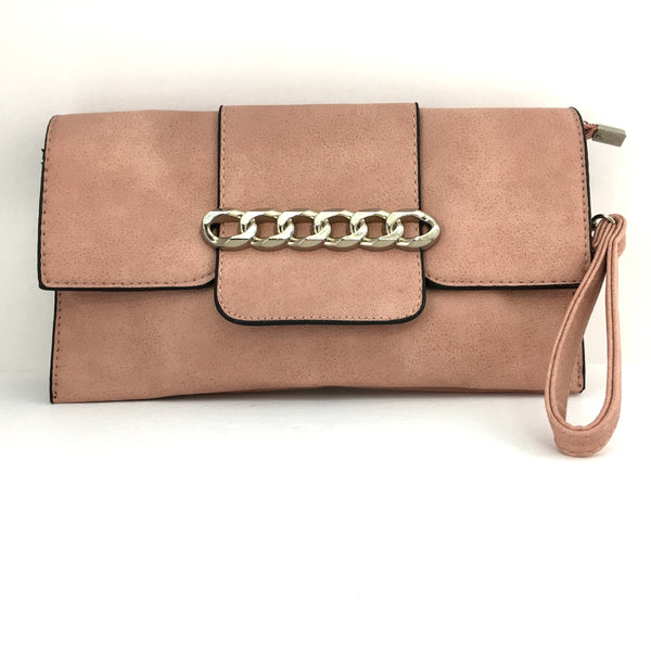 Pink Chain Detail Faux Leather Clutch | Fashion Jewellery Outlet | Fashion Jewellery Outlet