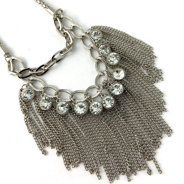 Chain & Crystal Necklace, Silver | Fashion Jewellery Outlet | Fashion Jewellery Outlet