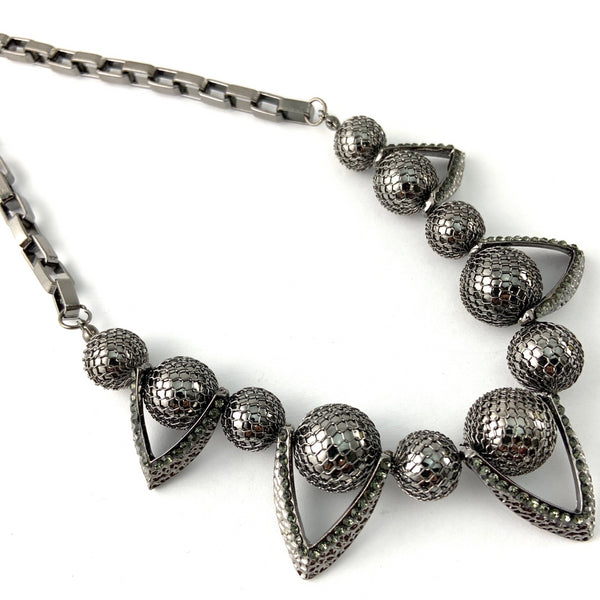 Filigree Ball Necklace Crystals, Gunmetal | Fashion Jewellery Outlet | Fashion Jewellery Outlet
