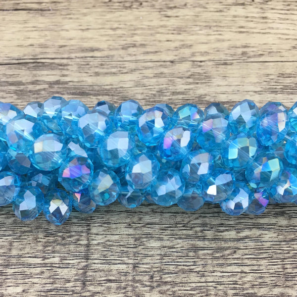 8mm Faceted Rondelle Light Blue AB Glass Bead | Fashion Jewellery Outlet | Fashion Jewellery Outlet