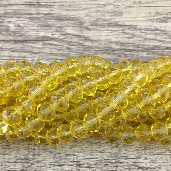 10mm Faceted Rondelle Yellow Glass Bead | Fashion Jewellery Outlet | Fashion Jewellery Outlet
