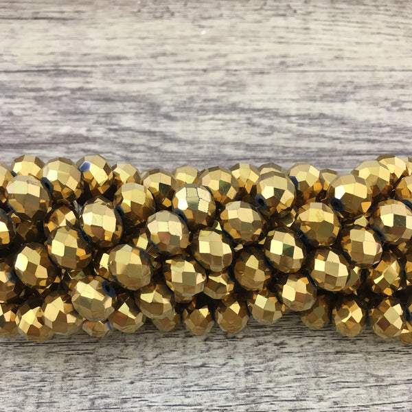 10mm Faceted Rondelle Gold Glass Bead | Fashion Jewellery Outlet | Fashion Jewellery Outlet
