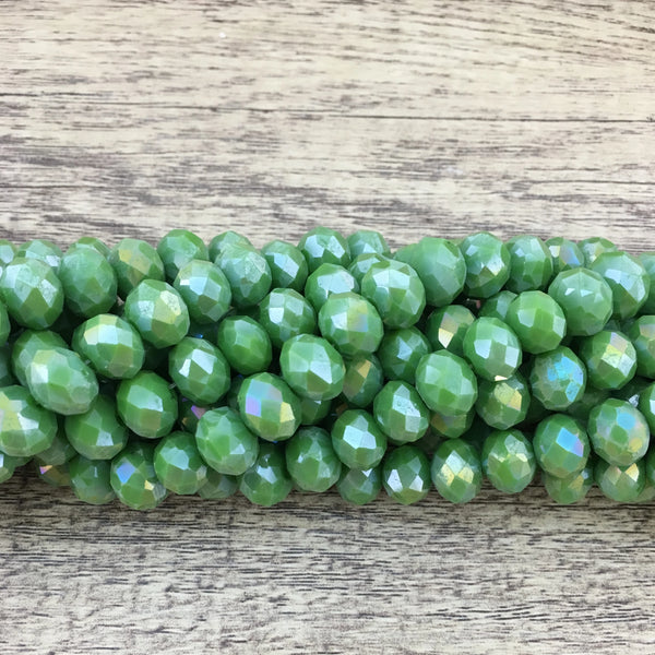 10mm Faceted Rondelle Green AB Glass Bead | Fashion Jewellery Outlet | Fashion Jewellery Outlet