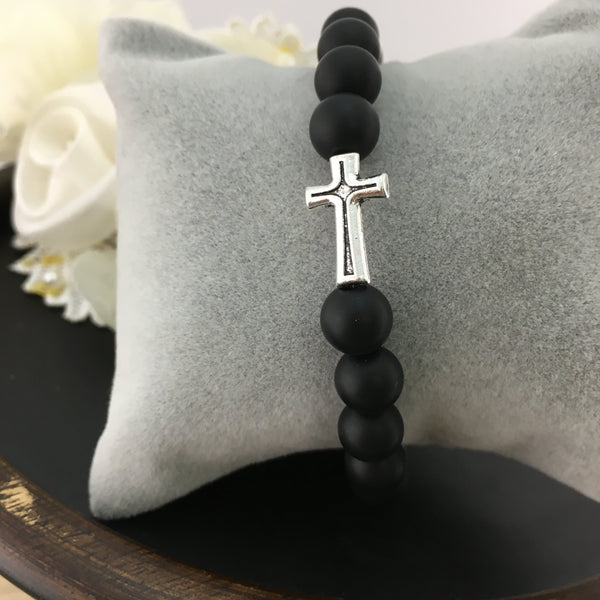 Black Frosted Agate Cross Bracelet | Fashion Jewellery Outlet | Fashion Jewellery Outlet
