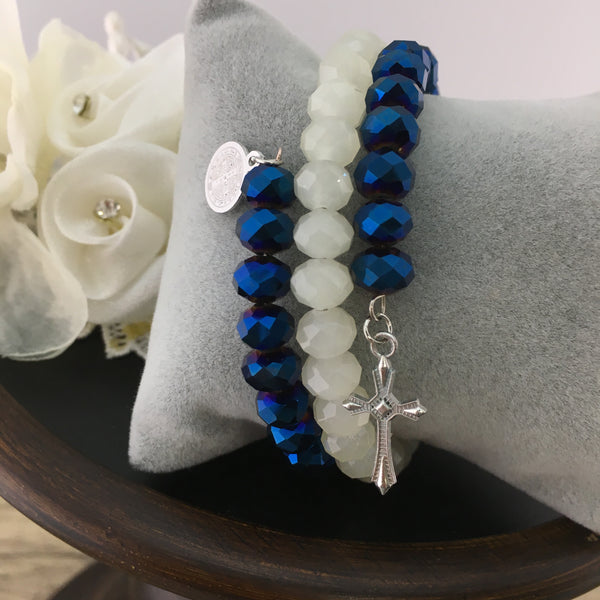 Blue and White Memory Wire Bracelet | Fashion Jewellery Outlet | Fashion Jewellery Outlet