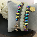Metallic Blue & White Memory Wire Bracelet | Fashion Jewellery Outlet | Fashion Jewellery Outlet