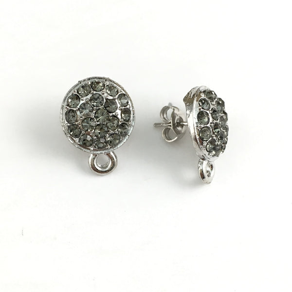 Rhodium Earring Post with Black Stones | Fashion Jewellery Outlet | Fashion Jewellery Outlet