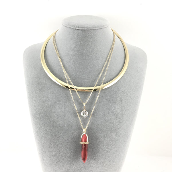 Boho Style Chain Choker Red Bullet Necklace | Fashion Jewellery Outlet | Fashion Jewellery Outlet