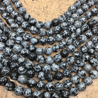 8mm Black & Grey Snowflake Obsidian Bead | Fashion Jewellery Outlet | Fashion Jewellery Outlet