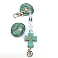 Blue Howlite Keychain with Cross Charm | Fashion Jewellery Outlet | Fashion Jewellery Outlet