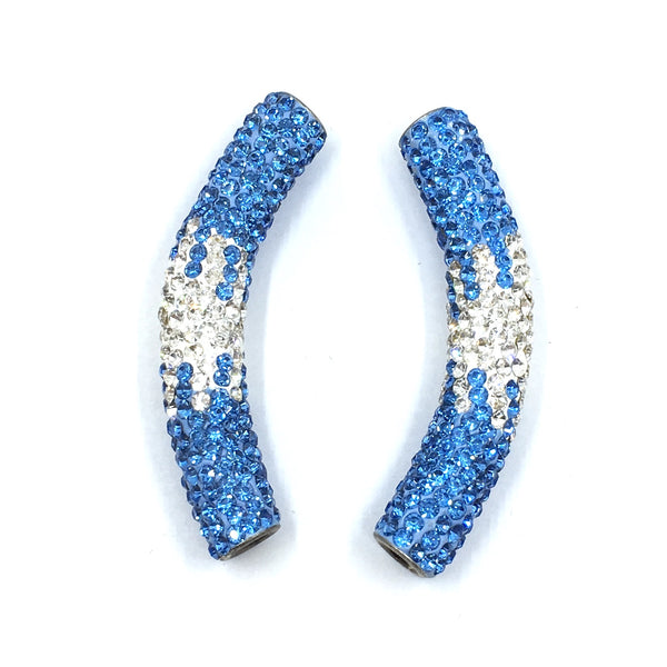 White & Light Blue Shamballa Tube Beads | Fashion Jewellery Outlet | Fashion Jewellery Outlet
