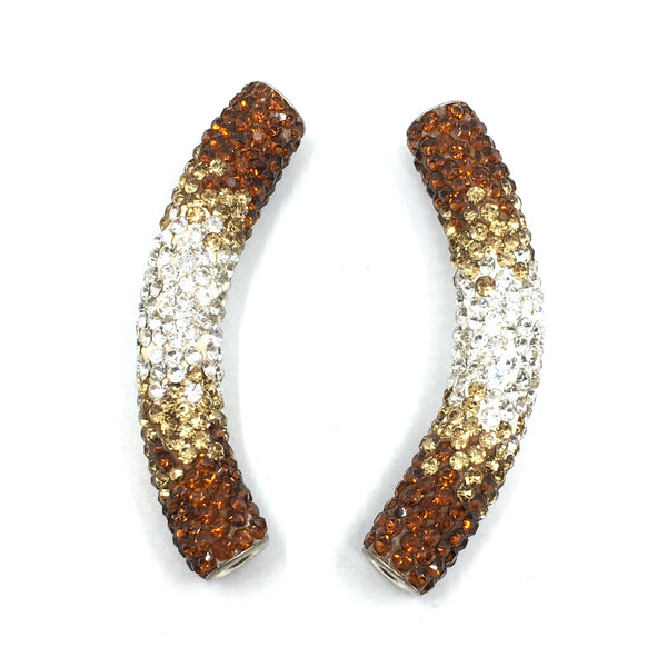 White & Brown Shamballa Tube Beads | Fashion Jewellery Outlet | Fashion Jewellery Outlet