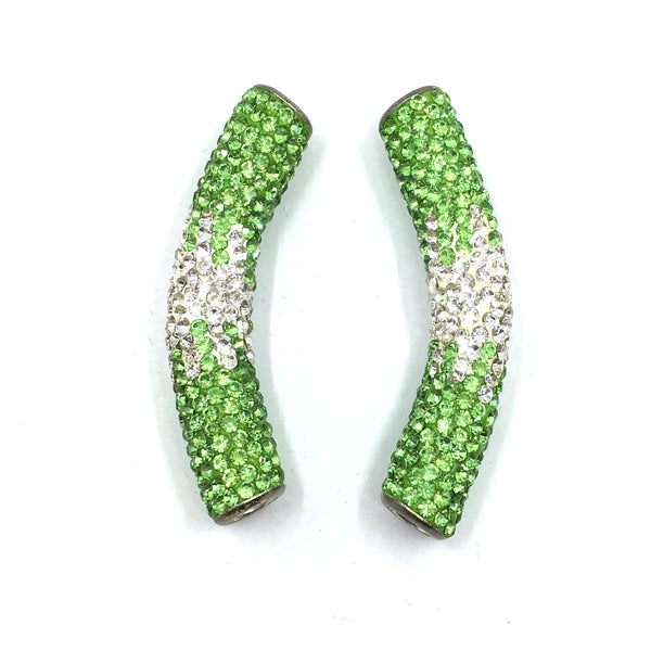 White & Light Green Shamballa Tube Beads | Fashion Jewellery Outlet | Fashion Jewellery Outlet