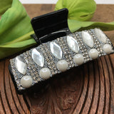 Clear Stone with Pearls Black Hair Buckle | Fashion Jewellery Outlet | Fashion Jewellery Outlet