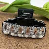Clear Stone with Pearls Black Hair Buckle | Fashion Jewellery Outlet | Fashion Jewellery Outlet