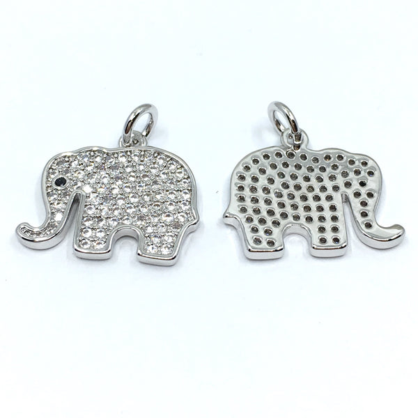 Silver Elephant with Trunk up CZ Pave Charm | Fashion Jewellery Outlet | Fashion Jewellery Outlet