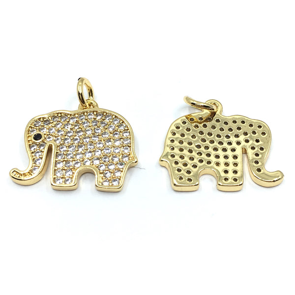 Gold Elephant with Trunk up CZ Pave Charm | Fashion Jewellery Outlet | Fashion Jewellery Outlet