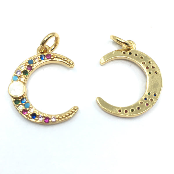 Gold Half Moon Charm CZ Pave Charm | Fashion Jewellery Outlet | Fashion Jewellery Outlet