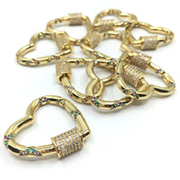 Gold Heart Shape Screw Clasp CZ Pave Locks | Fashion Jewellery Outlet | Fashion Jewellery Outlet