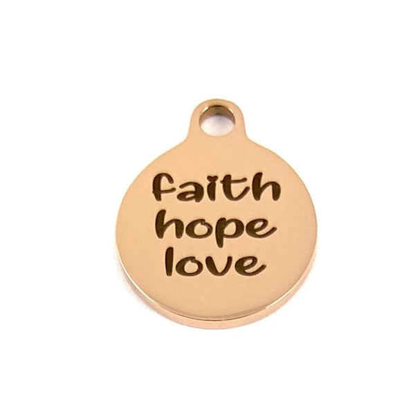 Faith Hope Love Laser Engraved Steel Charm | Fashion Jewellery Outlet | Fashion Jewellery Outlet