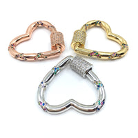 Silver Heart Shape Screw Clasp CZ Pave Lock | Fashion Jewellery Outlet | Fashion Jewellery Outlet