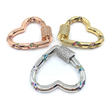 Gold Heart Shape Screw Clasp CZ Pave Locks | Fashion Jewellery Outlet | Fashion Jewellery Outlet