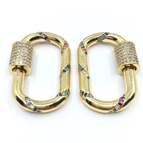 Gold Oval Shape Screw Clasp CZ Pave Locks | Fashion Jewellery Outlet | Fashion Jewellery Outlet