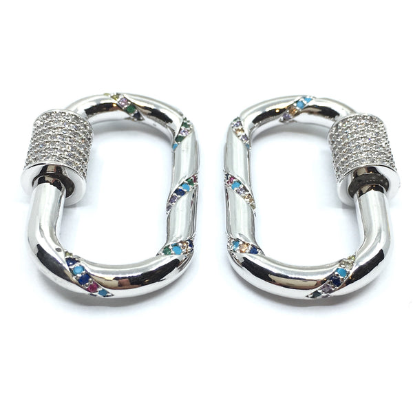 Silver Oval Shape Screw Clasp CZ Pave Locks | Fashion Jewellery Outlet | Fashion Jewellery Outlet