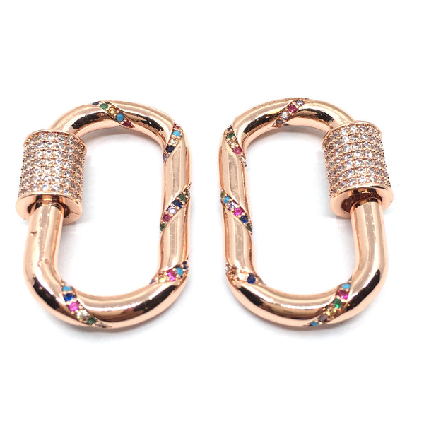 Rose Gold Oval Shape Screw CZ Pave Locks | Fashion Jewellery Outlet | Fashion Jewellery Outlet
