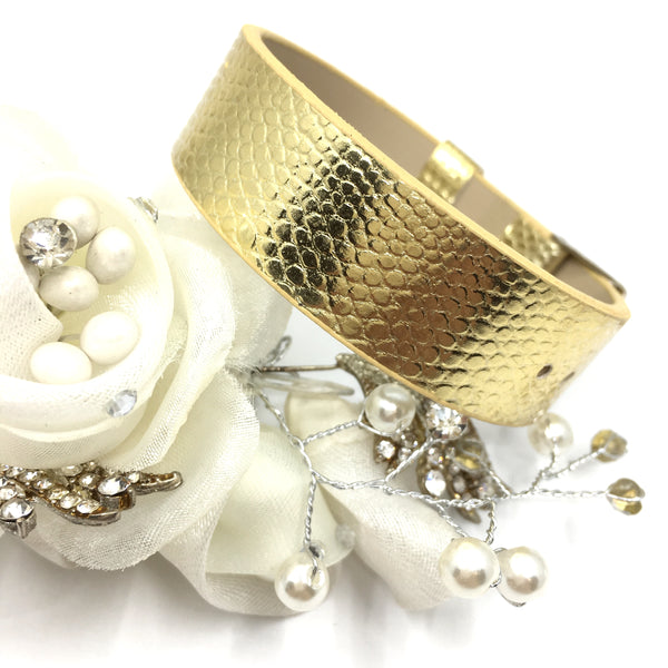 Gold Wide Faux Leather Strap Band | Fashion Jewellery Outlet | Fashion Jewellery Outlet