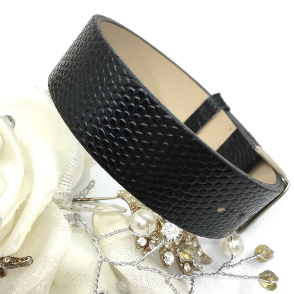 Black Wide Faux Leather Strap Band | Fashion Jewellery Outlet | Fashion Jewellery Outlet