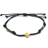 Gold Cross with Black Cord Bracelet | Fashion Jewellery Outlet | Fashion Jewellery Outlet