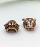 Brass Rose Gold with Black Stones and Green Eyed Panther Head Bead | Fashion Jewellery Outlet | Fashion Jewellery Outlet