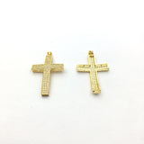 Brass CZ Pave Curved Cross Charm in Gold and Rhodium | Fashion Jewellery Outlet | Fashion Jewellery Outlet