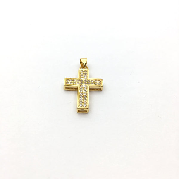 Brass CZ Pave Cross Charm, Gold/Rhodium/Gunmetal | Fashion Jewellery Outlet | Fashion Jewellery Outlet