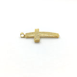 Brass CZ Pave Curved Cross Charm in Gold and Rhodium | Fashion Jewellery Outlet | Fashion Jewellery Outlet