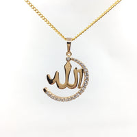 Allah CZ Micro Pave 18k gold plated/Rhodium Brass Charm Pendant | Fashion Jewellery Outlet | Fashion Jewellery Outlet