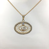 Allah CZ Micro Pave 18k Gold plated/Rhodium Brass Charm oval Pendant | Fashion Jewellery Outlet | Fashion Jewellery Outlet